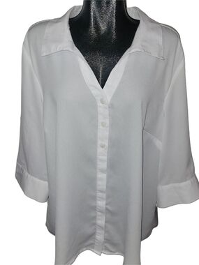 Claire France Classic Women's White Cropped Sleeve Button-Front Blouse Size 22